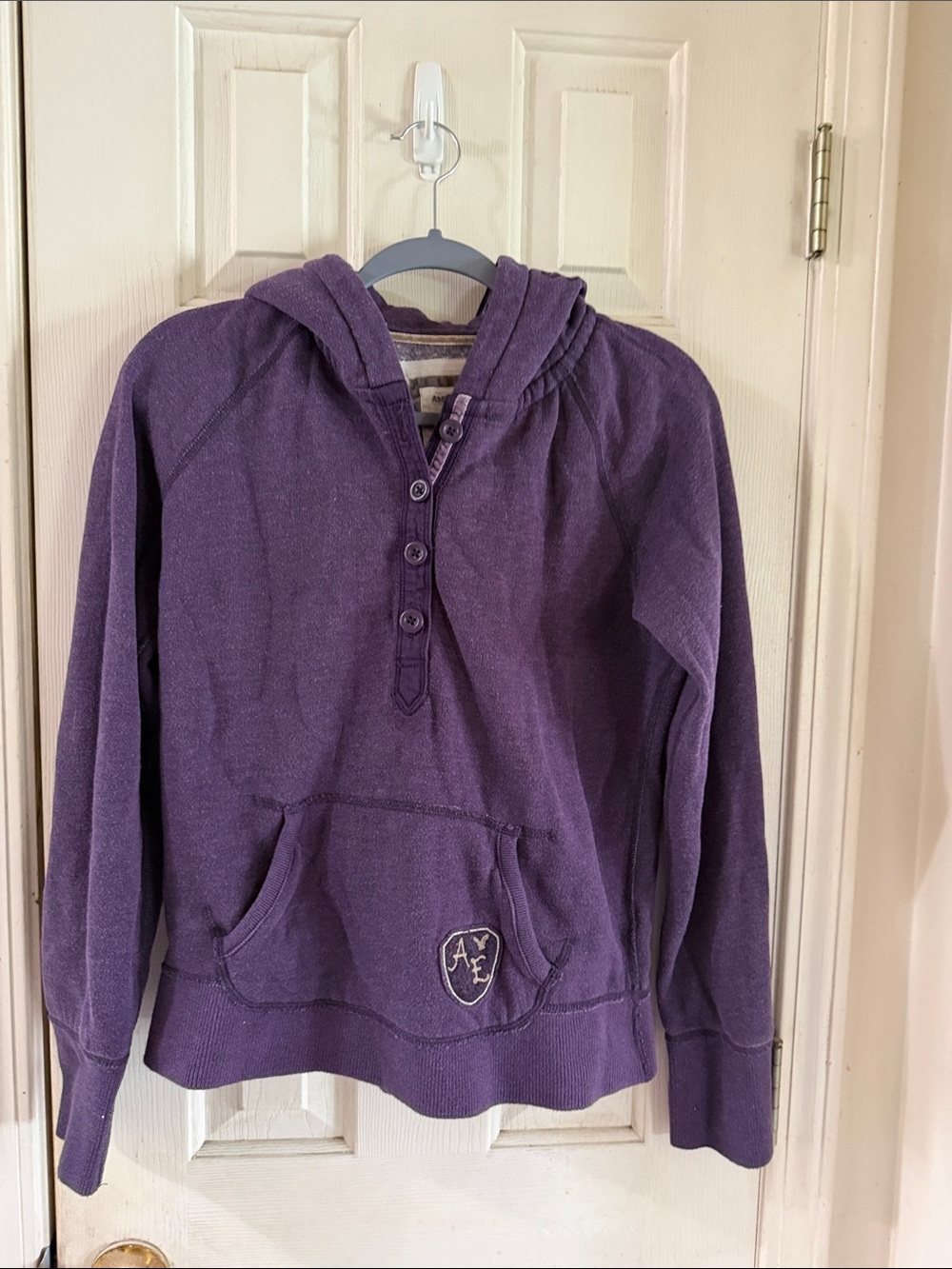 American  Eagle 🦅 Purple Hooded Pullover with Button Placket